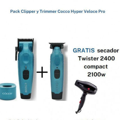 Pack Clipper y Trimmer Cocco Hyper Veloce Pro + regalo Naranja, Verde, Amarillo, Blanco y Azul