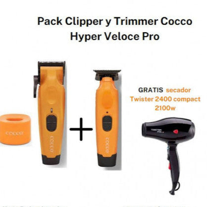 Pack Clipper y Trimmer Cocco Hyper Veloce Pro + regalo Naranja, Verde, Amarillo, Blanco y Azul